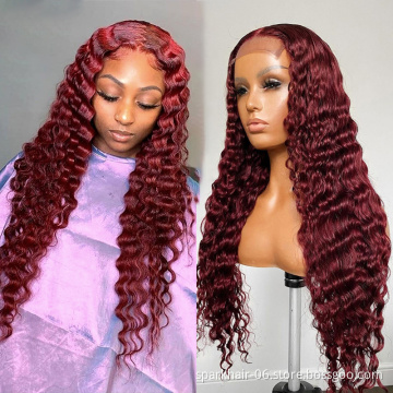 Peruvian Straight Hair 13x4 Lace Front Wig Human Hair Wigs 99J Red Burgundy Pre-Plucked 180% Remy Human Hair Deep Part Wigs